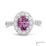 Carnation - 14KT White Gold Halo Ring with Oval Pink Sapphire