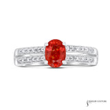 Cymbidium - 18KT White Gold Oval Orange Sapphire Ring