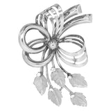 18K White Gold Bow & Leaf Brooch with 0.25ct Diamonds – Elegant Vintage-Inspired Pin