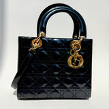 DIOR Dior Black Medium Patent Cannage Lady Dior Pre-Owned