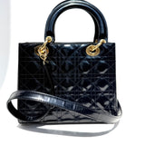 DIOR Dior Black Medium Patent Cannage Lady Dior Pre-Owned