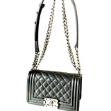 CHANEL Black Quilted Caviar Leather Small Boy Flap Bag