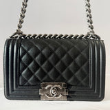 CHANEL Black Quilted Caviar Leather Small Boy Flap Bag