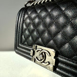 CHANEL Black Quilted Caviar Leather Small Boy Flap Bag