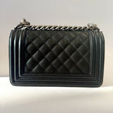 CHANEL Black Quilted Caviar Leather Small Boy Flap Bag