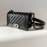 CHANEL Black Quilted Caviar Leather Small Boy Flap Bag