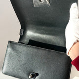 CHANEL Black Quilted Caviar Leather Small Boy Flap Bag