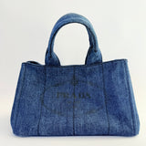 PRADA Prada Blue Canapa Logo Denim Satchel Pre-owned