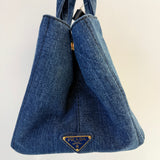 PRADA Prada Blue Canapa Logo Denim Satchel Pre-owned