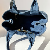 PRADA Prada Blue Canapa Logo Denim Satchel Pre-owned