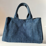 PRADA Prada Blue Canapa Logo Denim Satchel Pre-owned