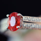 Cymbidium - 18KT White Gold Oval Orange Sapphire Ring