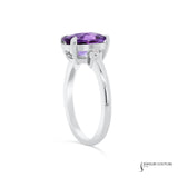 14KT White Gold Oval Amethyst & Diamond 3-Stone Ring