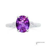 14KT White Gold Oval Amethyst & Diamond 3-Stone Ring