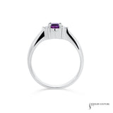 Caryopteris - 14KT White Gold Oval Amethyst & Diamond 3-Stone Ring