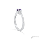 Caryopteris - 14KT White Gold Oval Amethyst & Diamond 3-Stone Ring