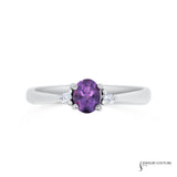 Caryopteris - 14KT White Gold Oval Amethyst & Diamond 3-Stone Ring