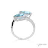 Vanda - 14KT White Gold Oval Aquamarine and Diamond Halo Bypass Ring