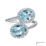 Vanda - 14KT White Gold Oval Aquamarine and Diamond Halo Bypass Ring