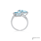 Caerulea - 14KT White Gold Pear Aquamarine and Diamond Halo Bypass Ring