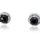 Black Diamond Stud Earrings in 14K White Gold with Diamond Halo