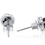 Black Diamond Stud Earrings in 14K White Gold with Diamond Halo