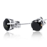 Black Diamond Stud Earrings in 14K White Gold – Classic Four-Prong Setting