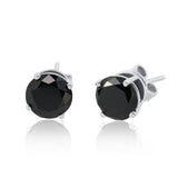 Black Diamond Stud Earrings in 14K White Gold – Classic Four-Prong Setting