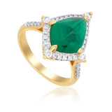 Emerald & Diamond Halo Ring 18KT Yellow Gold Geometrical -Shaped  – 3.61ct