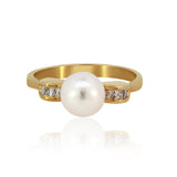 Pearl & Diamond Ring 14K Yellow Gold – 0.20 CTW, Size 6.75