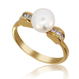 Pearl & Diamond Ring 14K Yellow Gold – 0.20 CTW, Size 6.75