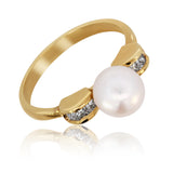 Pearl & Diamond Ring 14K Yellow Gold – 0.20 CTW, Size 6.75