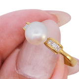 Pearl & Diamond Ring 14K Yellow Gold – 0.20 CTW, Size 6.75