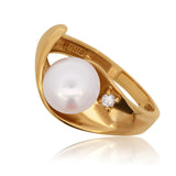 14KT Yellow Gold Akoya Pearl Ring with Diamond Accent