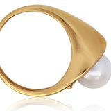 14KT Yellow Gold Akoya Pearl Ring with Diamond Accent