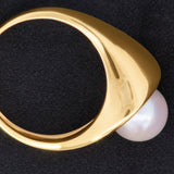 14KT Yellow Gold Akoya Pearl Ring with Diamond Accent