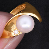 14KT Yellow Gold Akoya Pearl Ring with Diamond Accent