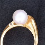 14KT Yellow Gold Akoya Pearl Ring with Diamond Accent