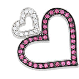 14K White Gold Double Heart Pendant with Ruby & Diamonds