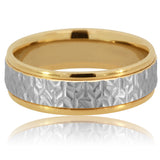 14K Two-Tone Gold Men’s Wedding Band | Hammered Matte Center