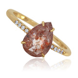 Salt and Pepper Diamond Ring 14K Yellow Gold – Pear Shape Orange & White Diamond & Side Stones