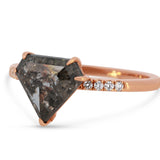 Salt and Pepper Diamond Ring with Pentagonal Center 14K Rose Gold – Unique Engagement Ring with Accent Diamonds