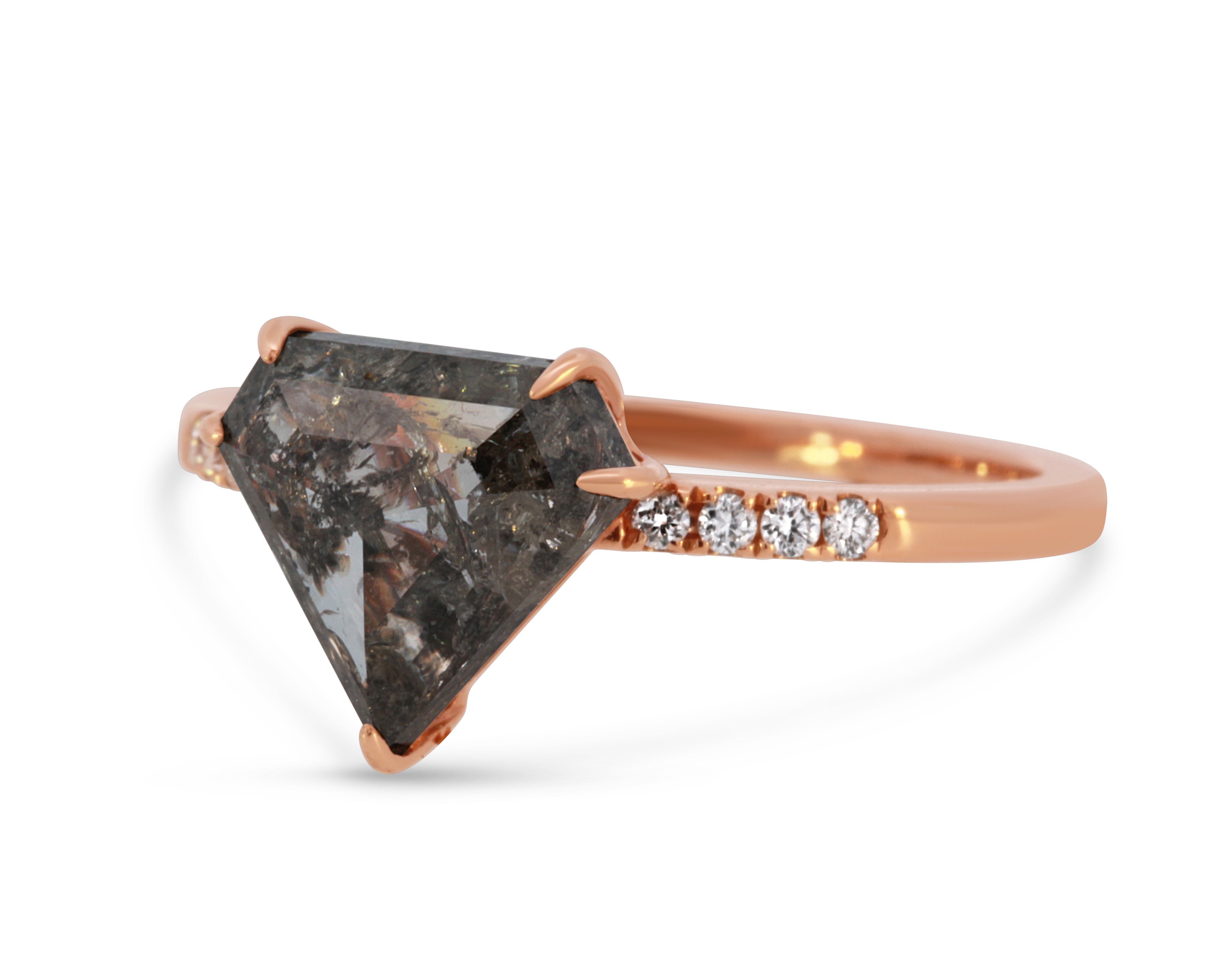 Salt and Pepper Diamond Ring with Pentagonal Center 14K Rose Gold