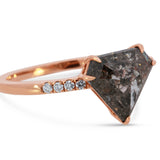 Salt and Pepper Diamond Ring with Pentagonal Center 14K Rose Gold – Unique Engagement Ring with Accent Diamonds