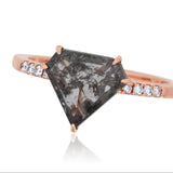 Salt and Pepper Diamond Ring with Pentagonal Center 14K Rose Gold – Unique Engagement Ring with Accent Diamonds
