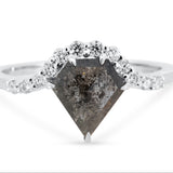 Salt and Pepper Diamond Ring Pentagonal Center Accent Diamonds 14KT White Gold – Unique Geometric Engagement Ring