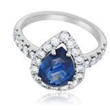 18K White Gold Sapphire and Diamond Halo Ring β Blue Sapphire with Diamond Accents