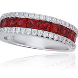 Ruby and Diamond Band Ring 18K White Gold with Diamond Accents, Size 6.7