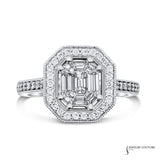 14KT White Gold Mosaic Diamond Engagement Ring with Baguette & Trapezoid Cuts | 1.06CT TWD