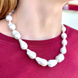 14K White Gold Baroque Pearl Necklace – 18" Cultured Pearls with Filigree Clasp
